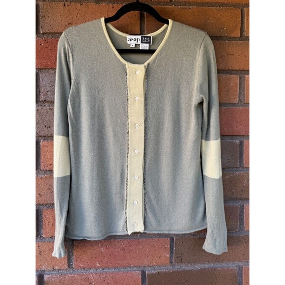 Saks Fifth Avenue Cashmere Blend Sweater Coquette | Green | Womens Medium - Picture 1 of 13